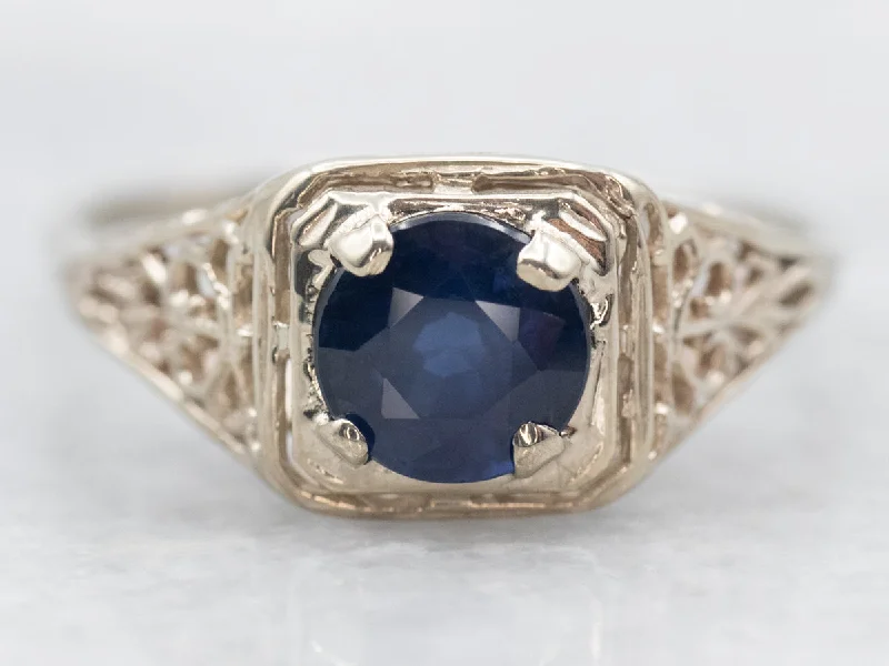 stunning engagement rings for women -Art Deco Sapphire Solitaire Engagement Ring