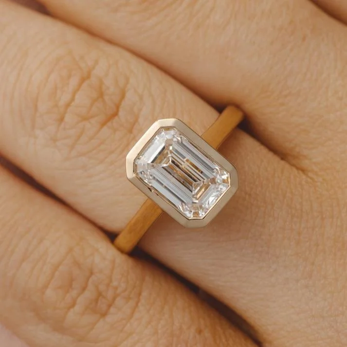 wedding ring sets for women -Hannah 2.58ct Emerald Cut Bezel Lab Grown Diamond Engagement Ring