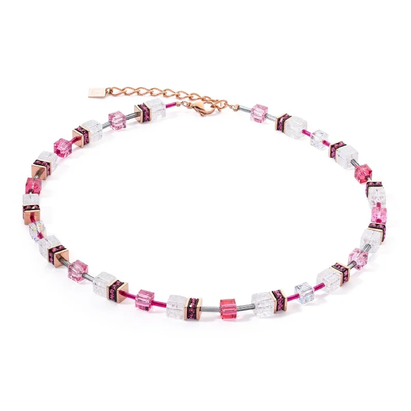 women’s layered gold necklaces -Coeur De Lion GeoCUBE® Iconic Nature Pink White Necklace