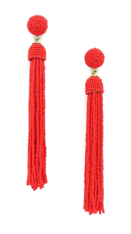 Milana Beaded Tassel Earrings- Fire Red