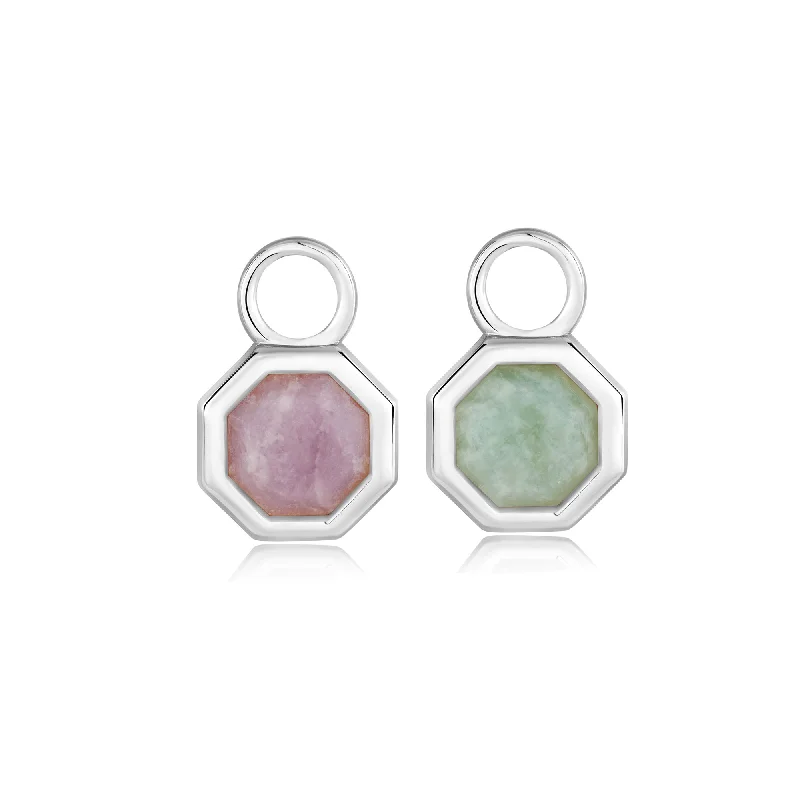 Silver Octagon Gemstone Earring Charm (Single)