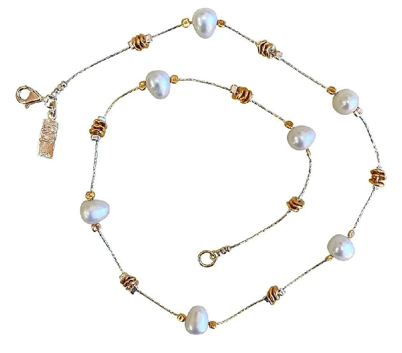 elegant heart-shaped necklaces for women -Yaron Morhaim 14ct Rolled Gold and Freshwater Pearl Necklace