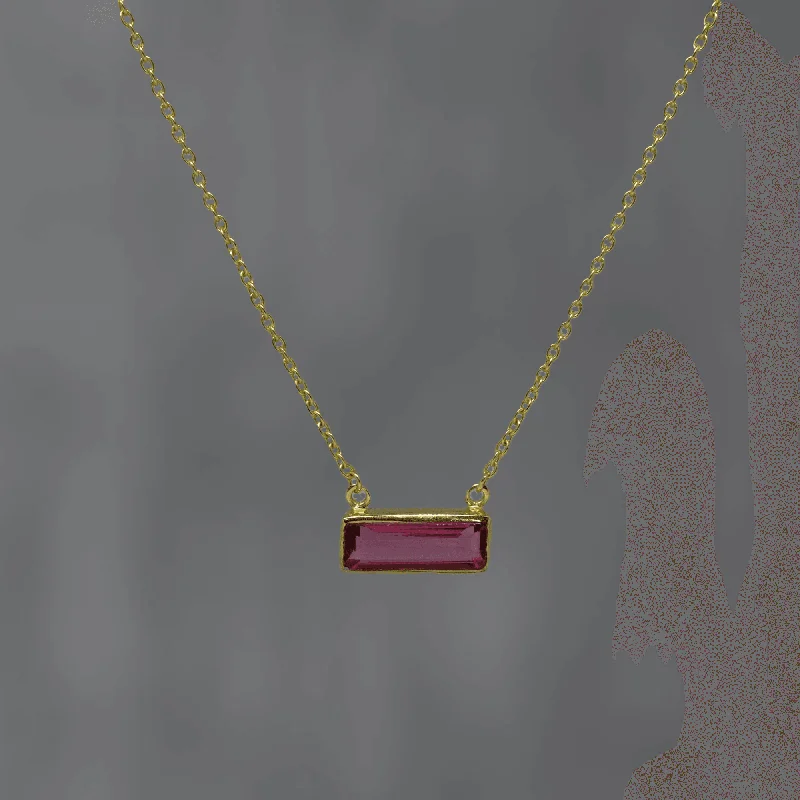 elegant necklaces for women -Gold Rectangular Pink Quartz Necklace