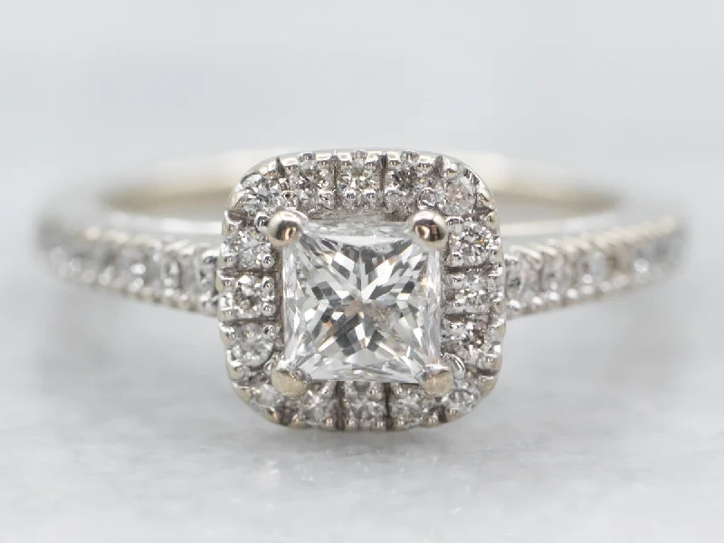 wedding ring sets for women -Princess Cut Diamond Halo Engagement Ring