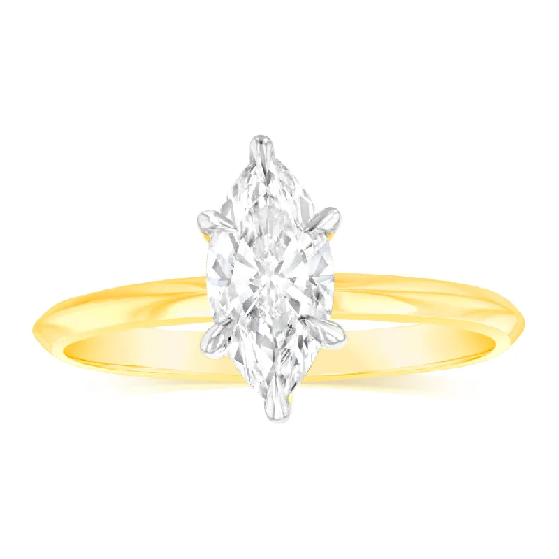 women’s engagement ring sets -Luminesce Lab Grown Certified 1 Carat Marquise Diamond Engagement Ring in 18ct Yellow Gold