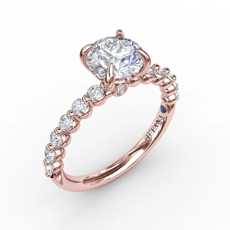 bridal set engagement rings -Contemporary Round Diamond Solitaire Engagement Ring With Diamond Band