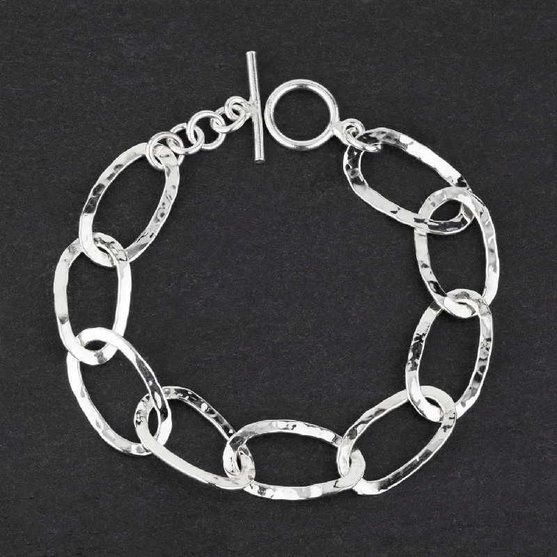 Hammered Silver Open Oval Link Bracelet