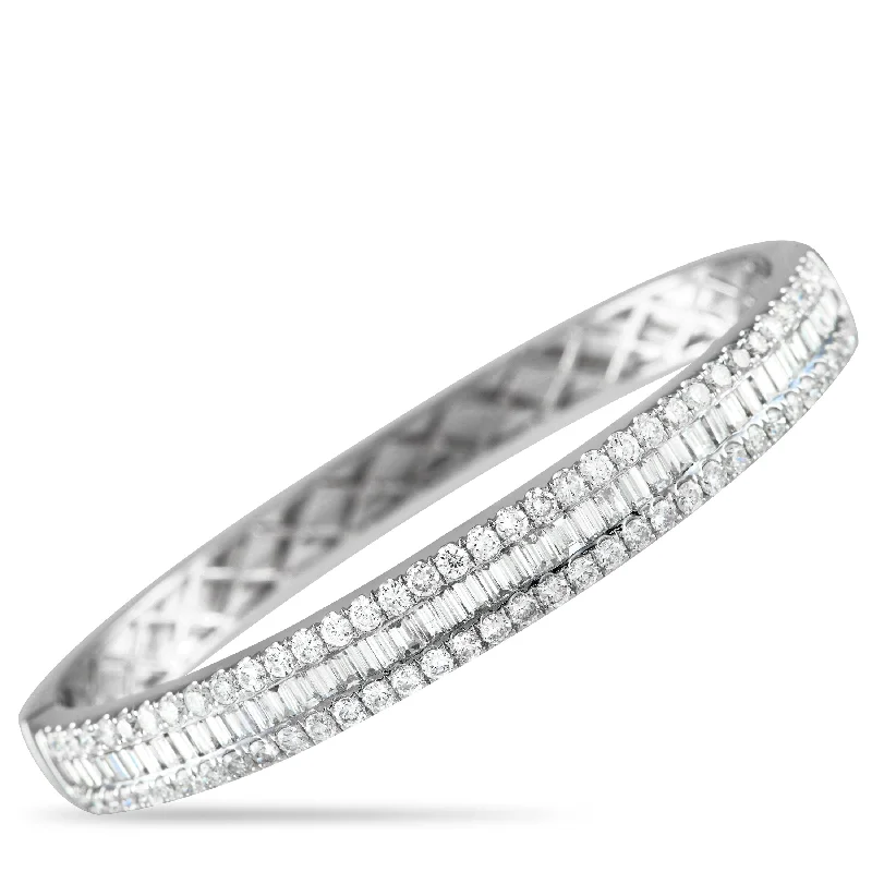 LB Exclusive 18K White Gold 5.95ct Diamond Round and Baguette Three-Row Bangle Bracelet ALB-18752