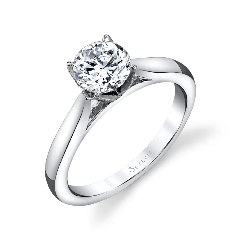 heart-shaped diamond engagement rings -Sylvie Collection 14K White Gold Round Solitaire Engagement Ring Setting