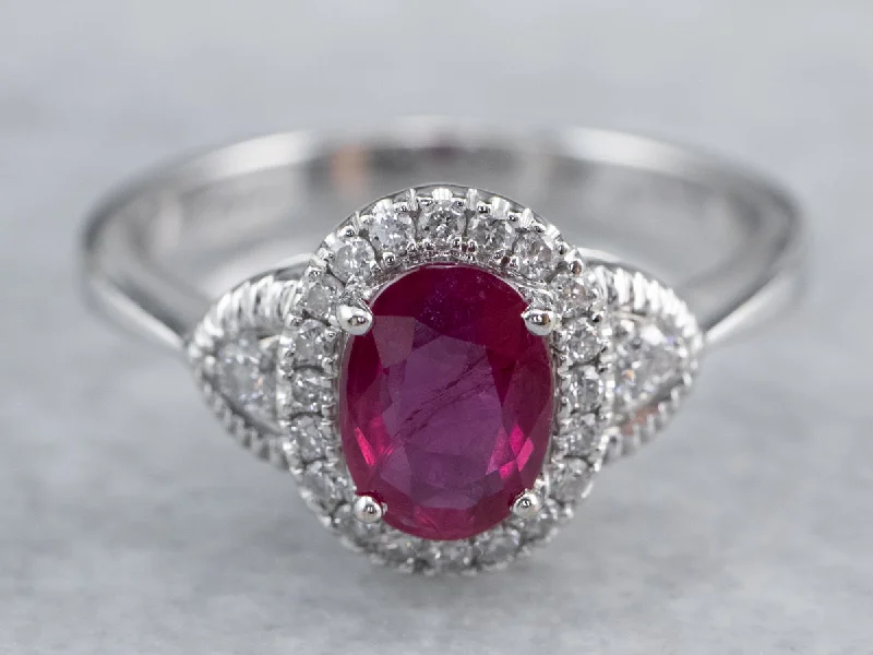 sapphire engagement rings for women -Modern Ruby Diamond White Gold Halo Engagement Ring