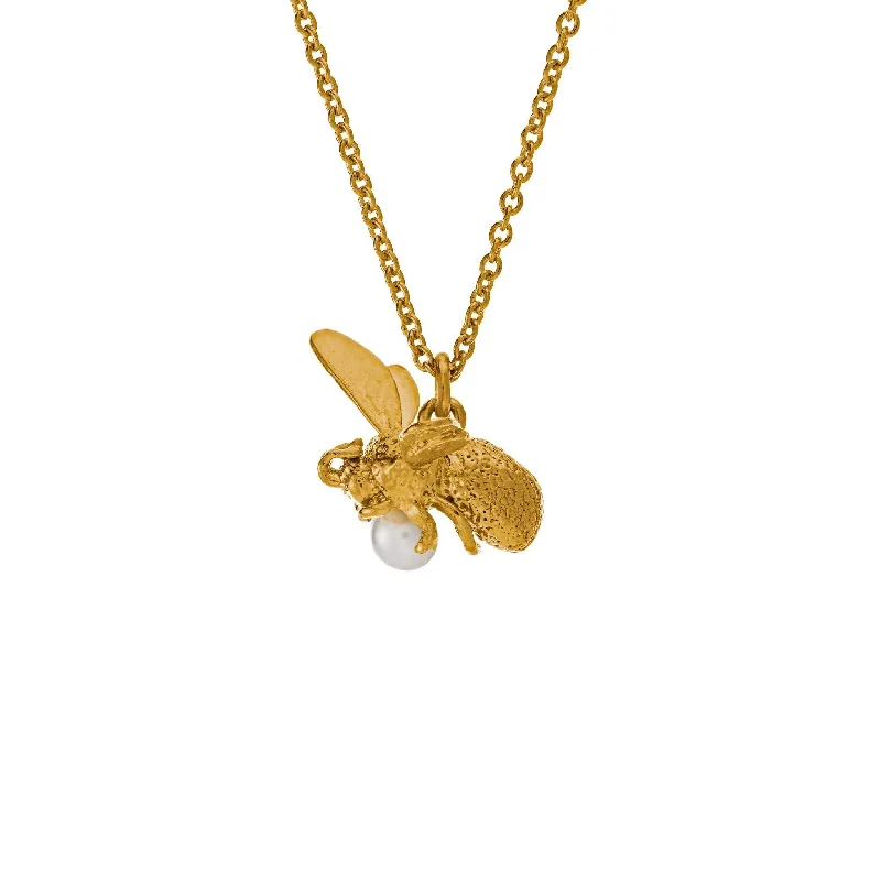 celestial necklaces for women -Alex Monroe Flying Bee Necklace - Freshwater Pearl and 22ct Gold Plate