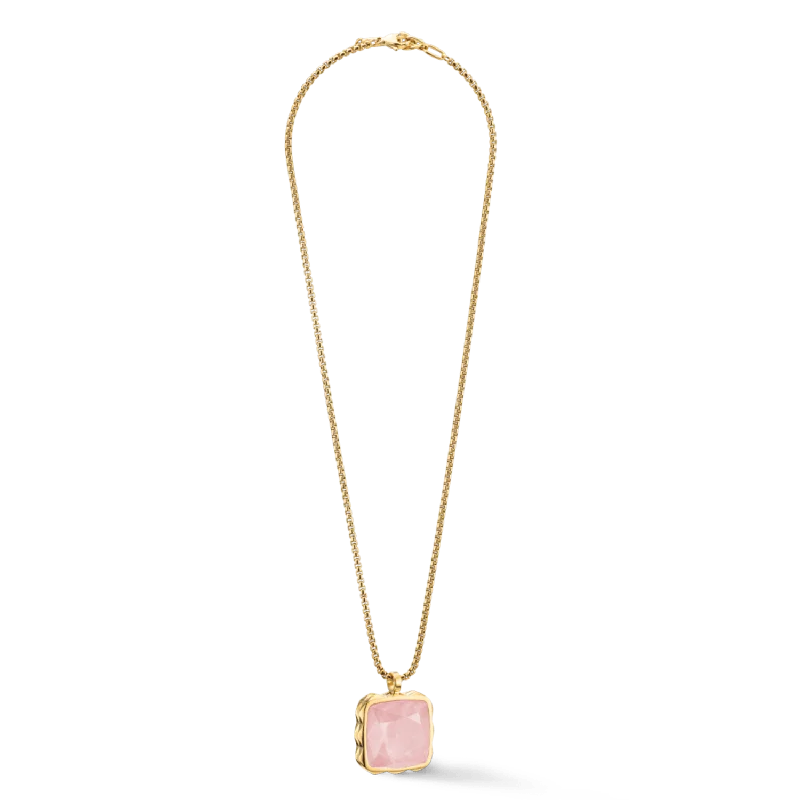 delicate crystal necklaces for women -Coeur De Lion Gold Rose Quartz Square Spikes Necklace