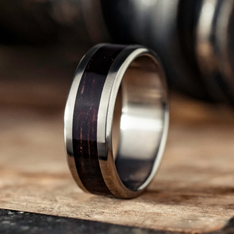 (In-Stock) Custom Titanium Wedding Band with Rosewood- Size 10 | 8mm Wide