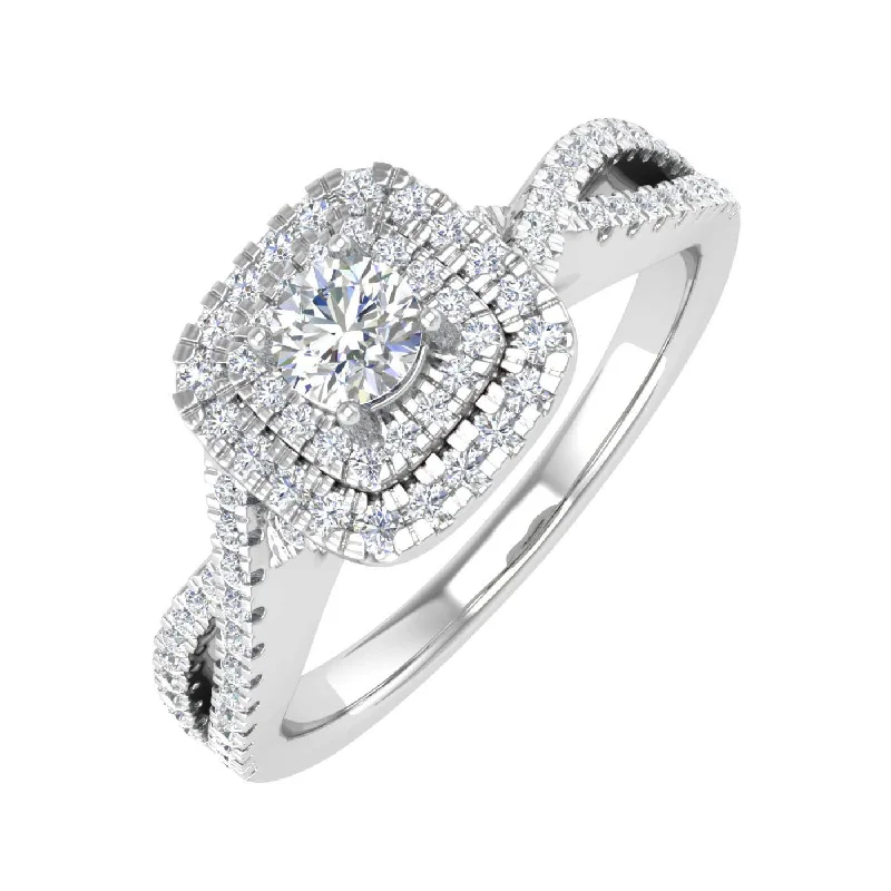 silver engagement rings for women -1/2 Carat Cushion cut Halo Diamond Engagement Ring in Gold