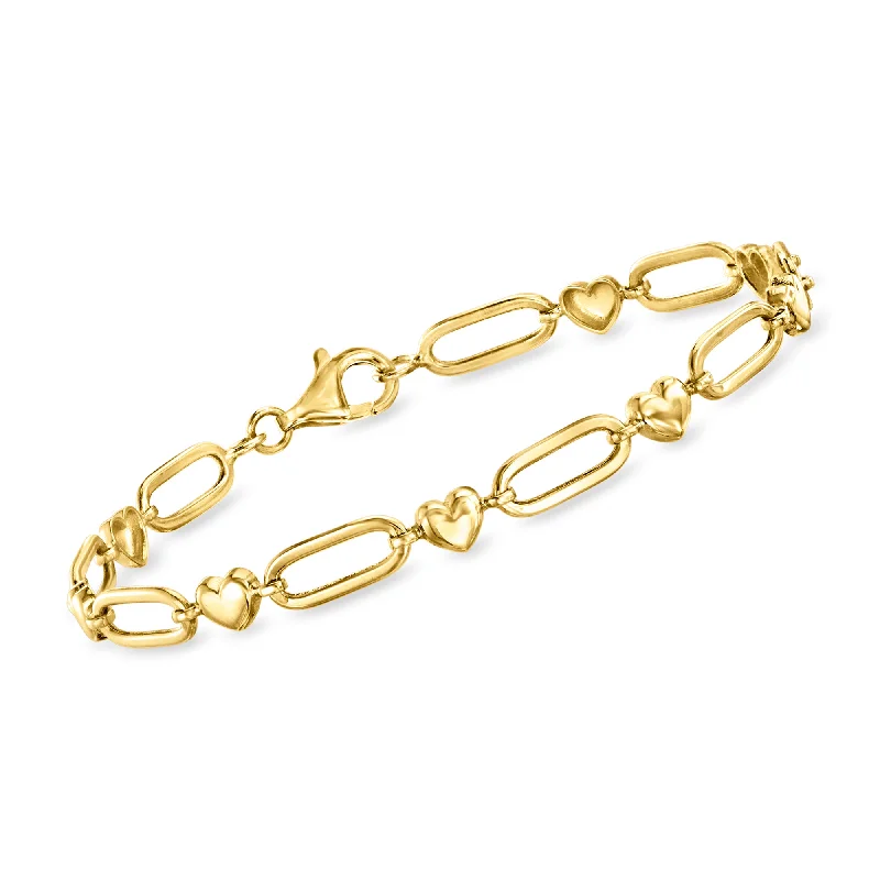 Canaria 10kt Yellow Gold Heart and Paper Clip Link Bracelet