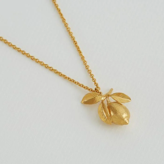 stacked necklaces for women -Alex Monroe 22ct Gold Vermeil Large Lemon and Leaf Necklace