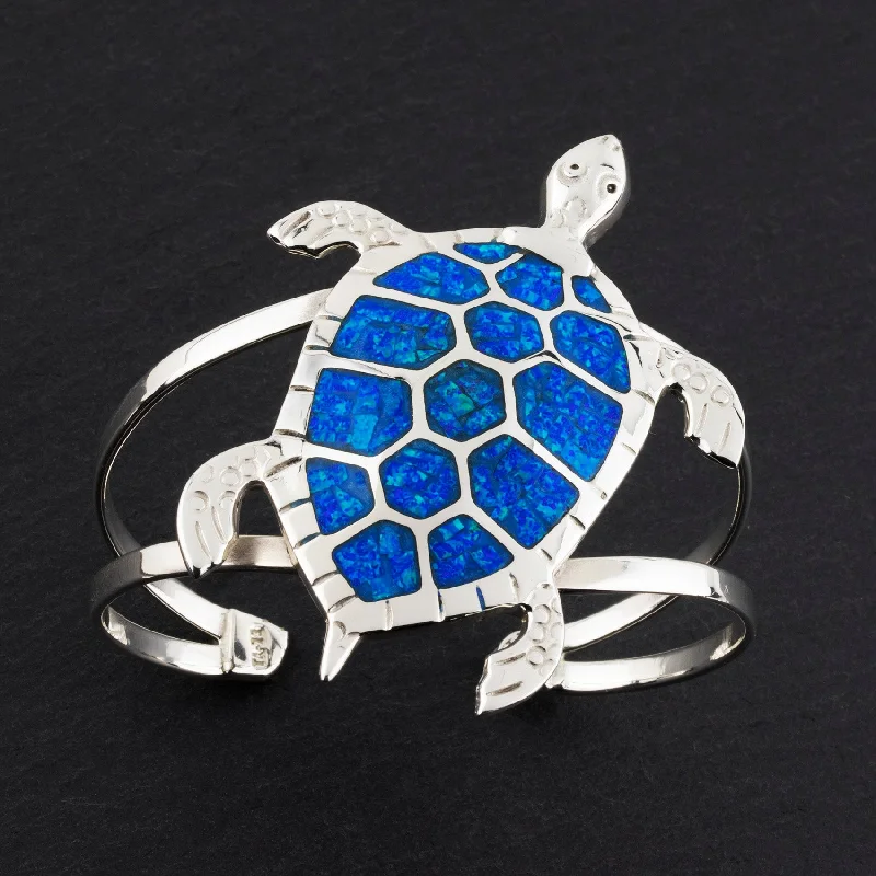 Large Blue Opal Sea Turtle Cuff Bracelet