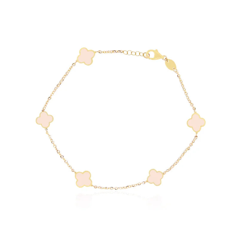 Mini Pink Pearl Clover Bracelet