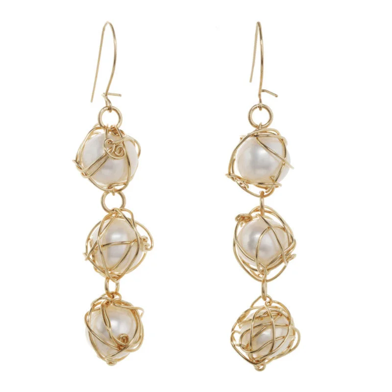 Wrapped Pearl Triple Drop Earrings