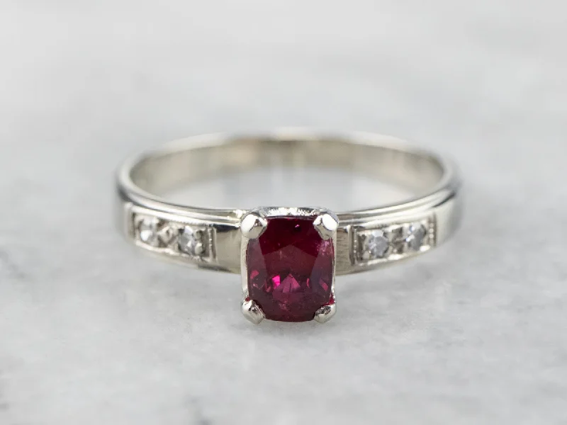 luxury engagement rings -Ruby Diamond White Gold Engagement Ring