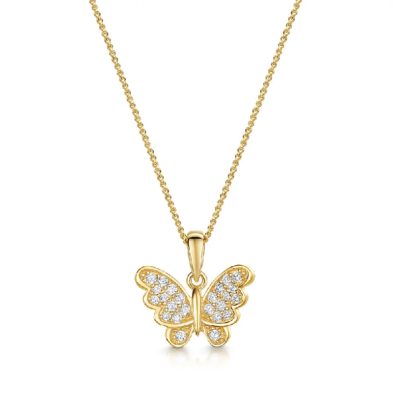 gold chain necklaces for women -Jools Gold Vermeil Cubic Zirconia Butterfly in Flight Necklace