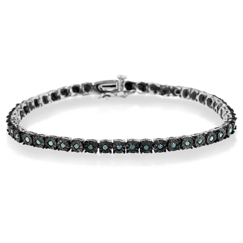 Black Rhodium Plated .925 Sterling Silver 1.0 Cttw Diamond Miracle Tennis Bracelet