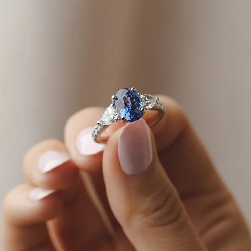 radiant cut engagement rings -Trilogy Ceylon Sapphire and Diamond Engagement Ring