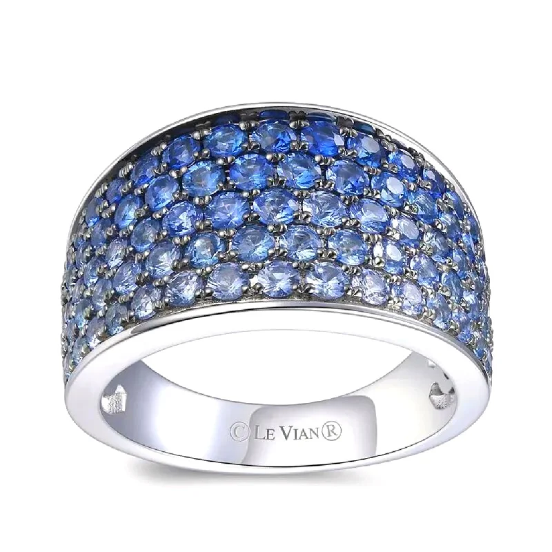 Denim Ombre Blue and White Sapphire Multirow Ring in Vanilla Gold