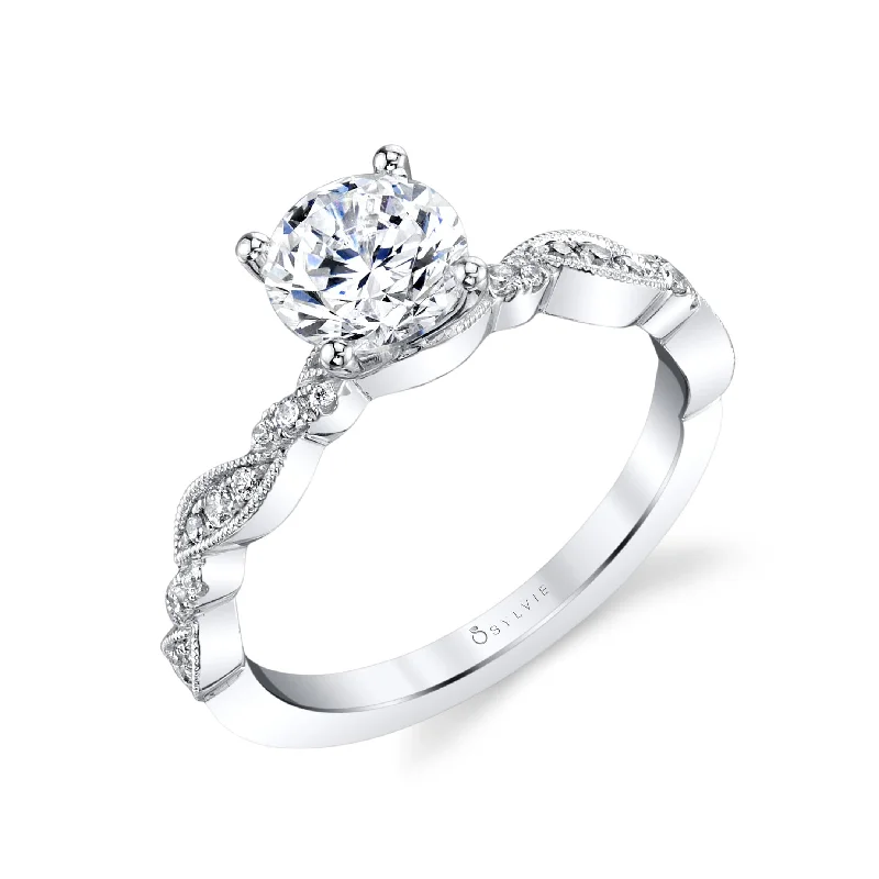 women’s contemporary engagement rings -Sylvie Collection 14K White Gold Round Engagement Ring Setting