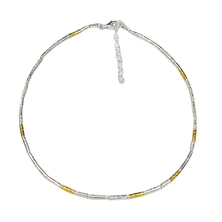 large statement necklaces for women -Gold and Silver Two Colour Tube Necklace