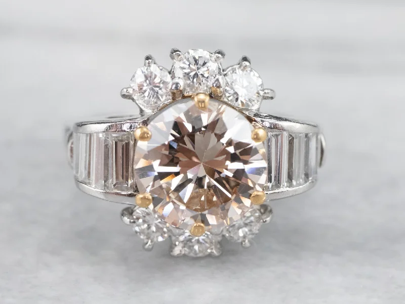 diamond engagement rings for women -Stunning Platinum and Gold Rose Diamond Engagement Ring