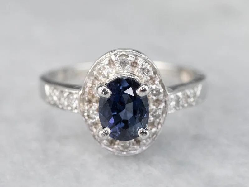 sapphire engagement rings for women -White Gold Sapphire and Diamond Modern Halo Engagement Ring