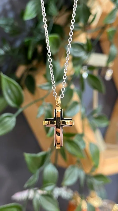 elegant pendant necklaces for women -Unique & Co Steel Yellow Gold IP Cross Pendant Necklace