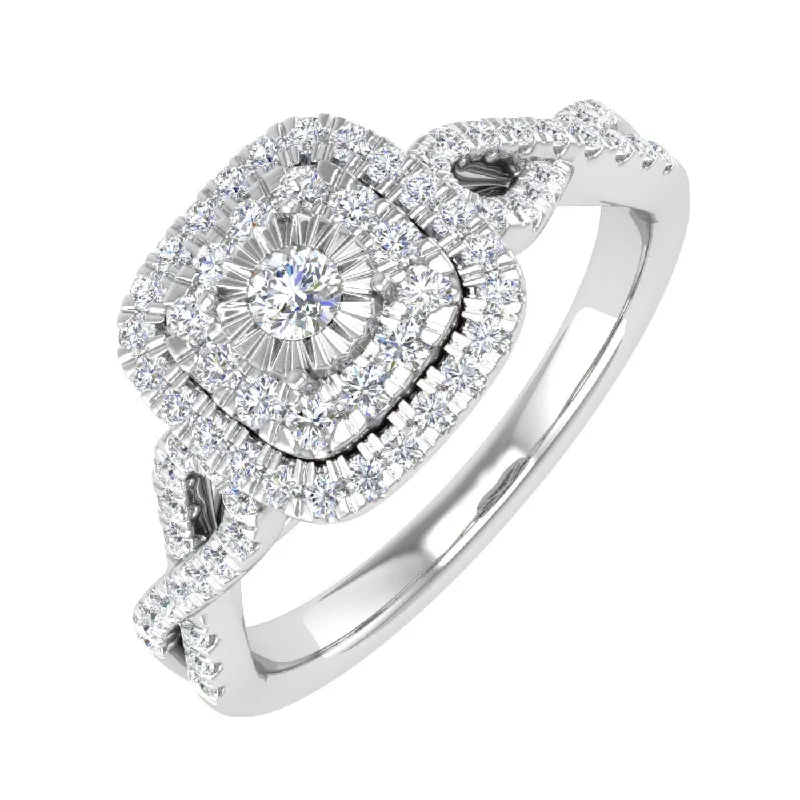 stackable engagement rings -1/2 Carat Cushion cut Halo Diamond Engagement Ring in Gold