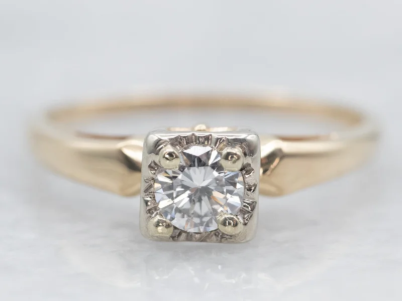 designer engagement rings -Two Tone Diamond Solitaire Engagement Ring