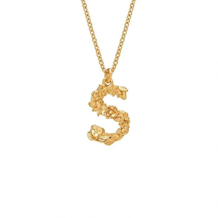 double chain necklaces for women -Alex Monroe Floral Letter S Necklace