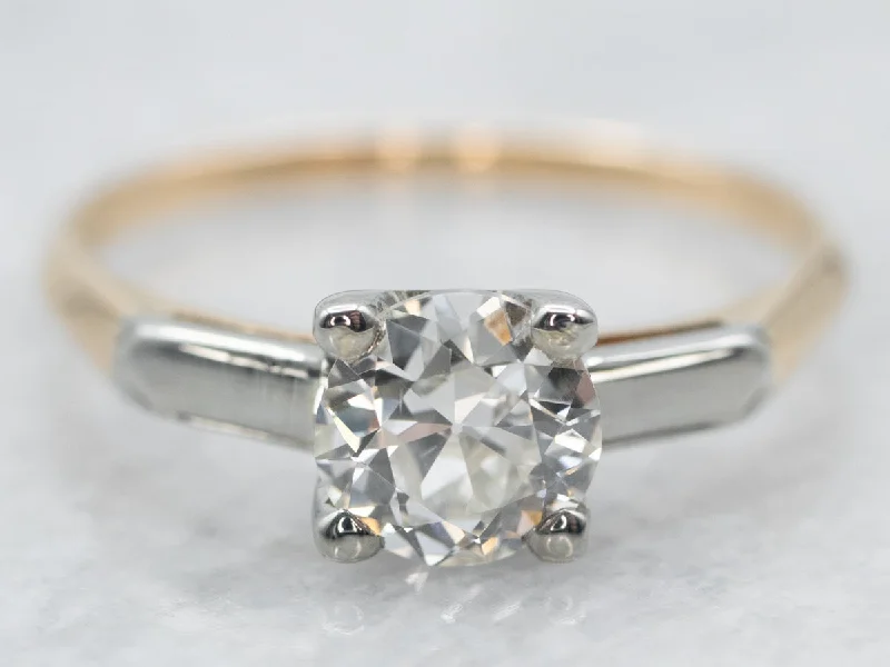 simple engagement rings for women -Two Tone European Cut Diamond Solitaire Engagement Ring