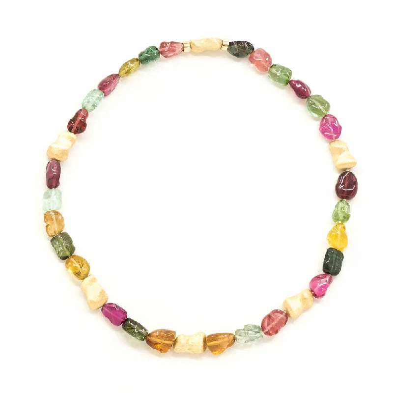 unique charm necklaces for women -Tumbled Tourmaline & Gold Beads Necklace