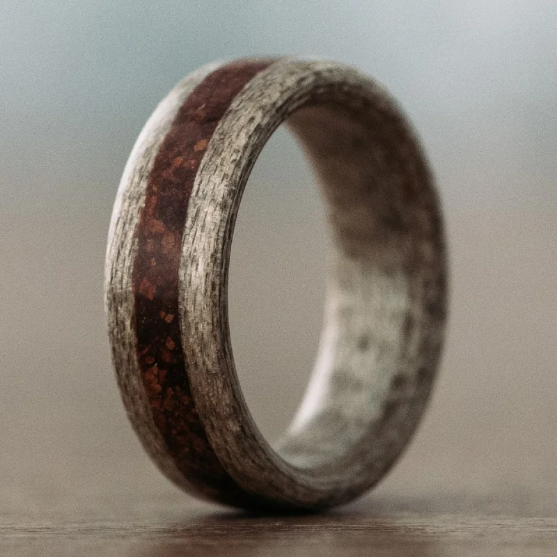 (In-Stock) Weathered Maple Wooden Ring with Coffee Inlay - Size 7 | 7mm Wide