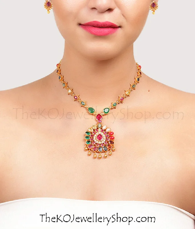 women’s crystal charm necklaces -The Noppharat Silver Navarathna Necklace