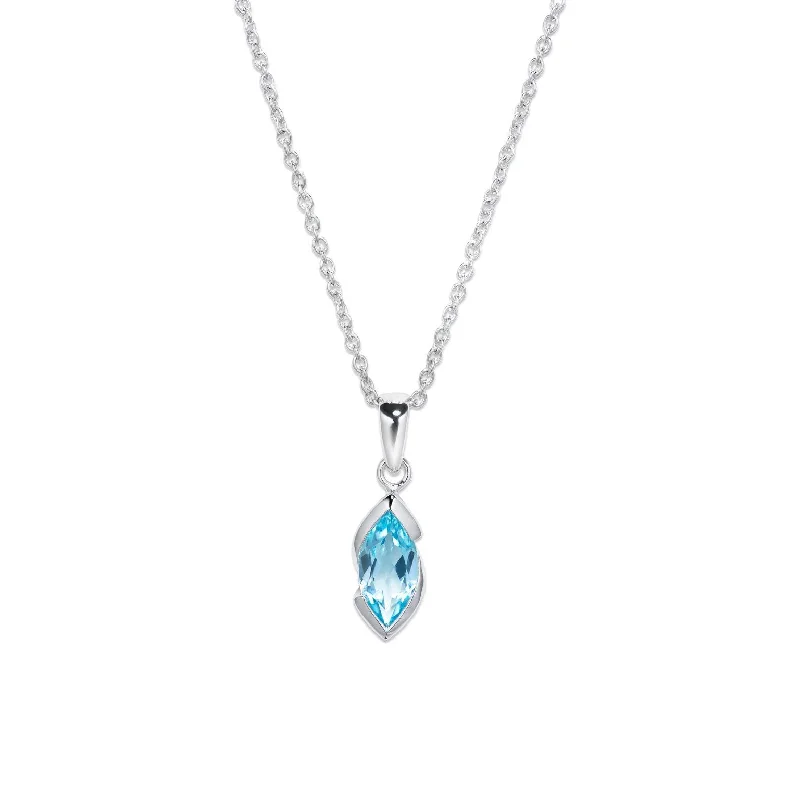 silver pendant necklaces for women -Unique & Co Marquis Blue Topaz Pendant