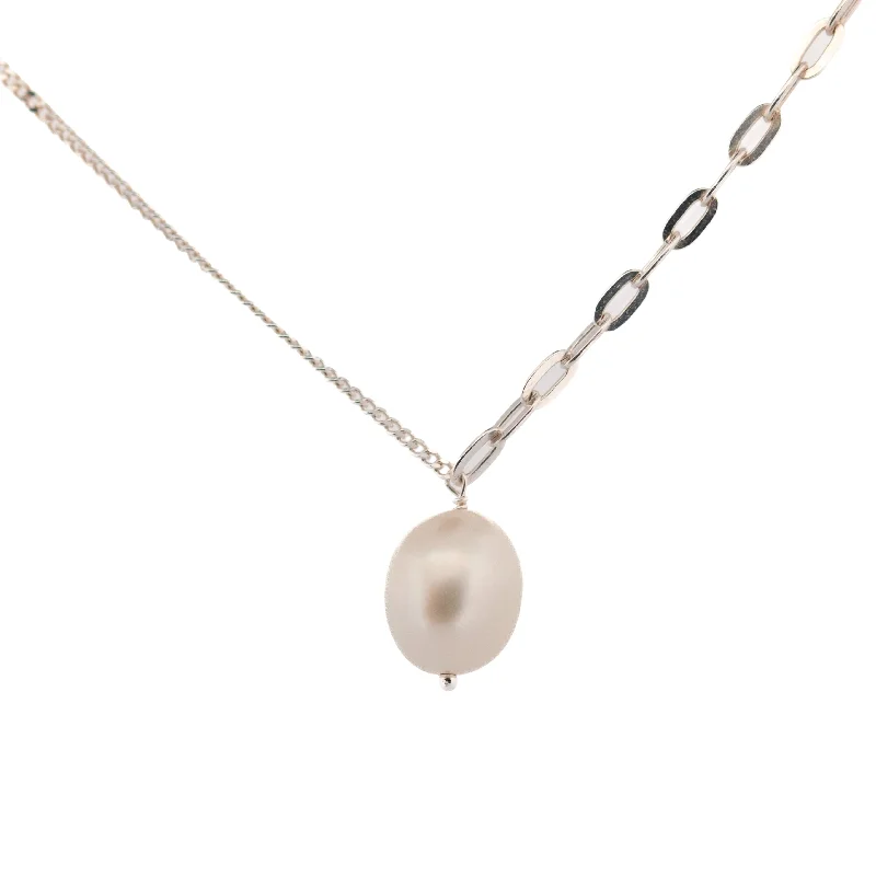 trendy gold necklaces for women -Dainty London Silver Large Pearl Necklace