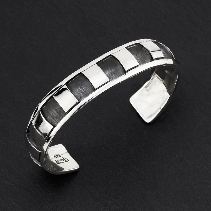 Taxco Silver Square Pattern Cuff Bracelet