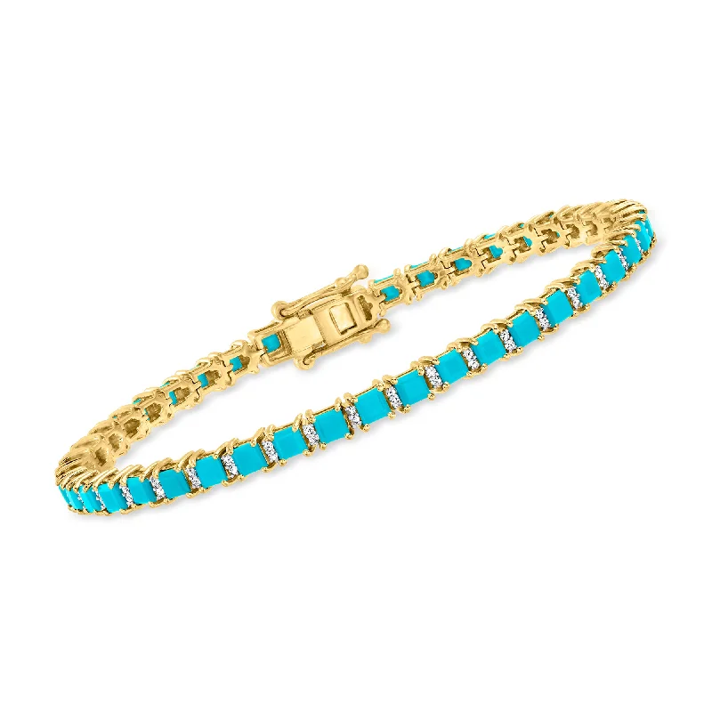 Ross-Simons Turquoise and . Diamond Tennis Bracelet in 18kt Gold Over Sterling