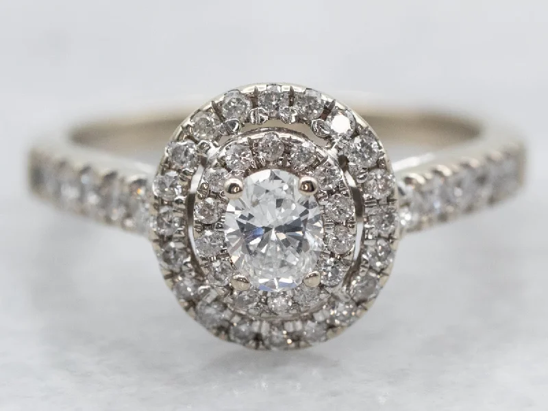 anniversary engagement rings -Modern Oval Cut Diamond Engagement Ring with Double Diamond Halo