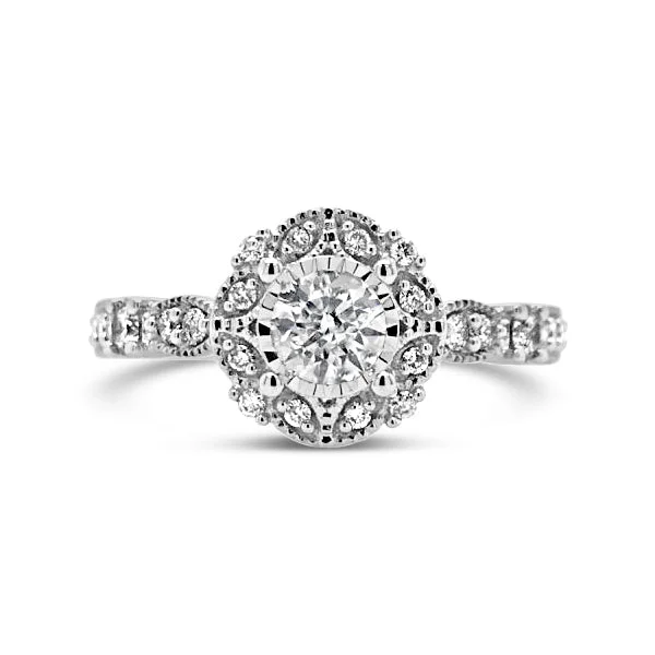 oval cut engagement rings for women -14k White Gold 0.65ctw Diamond Engagement Ring With 0.32ct Round Center