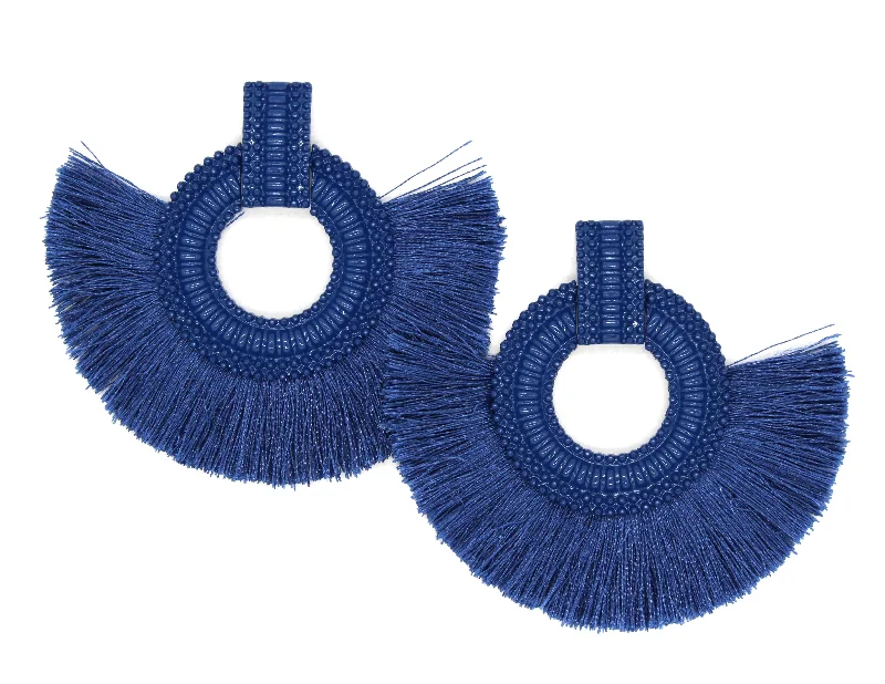 Hadley Fringe Tassel Earrings- Blue