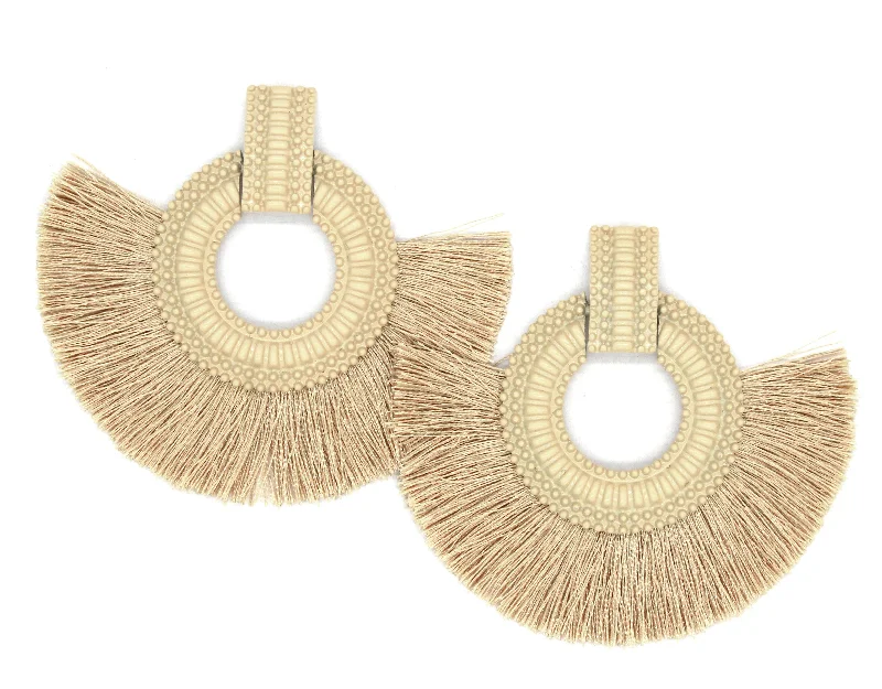 Hadley Fringe Tassel Earrings- Tan