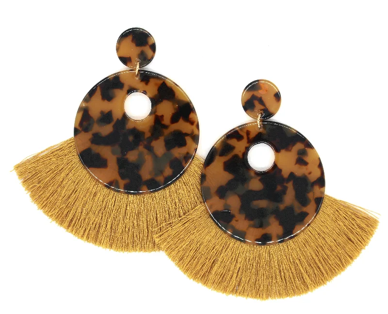 Hazel Resin Tassel Earrings- Tortoise/ Mustard