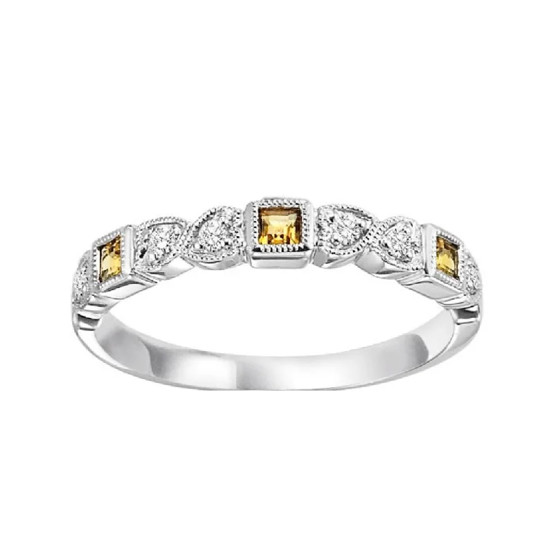 10K White Gold 0.14cttw Citrine & 0.10cttw Diamond Band